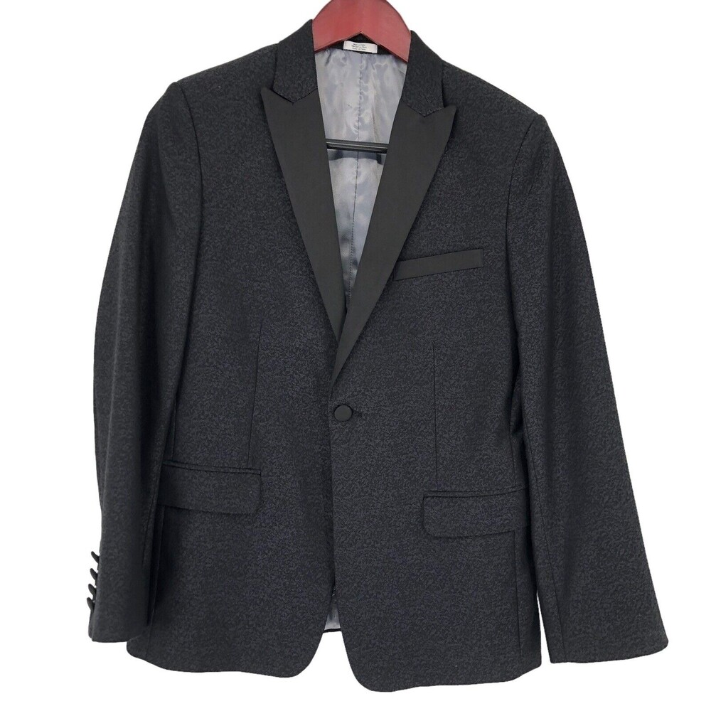CALVIN KLEIN Black Jacquard Suit Jacket Blazer Modern Fit Stretch Boys Size‎ 16